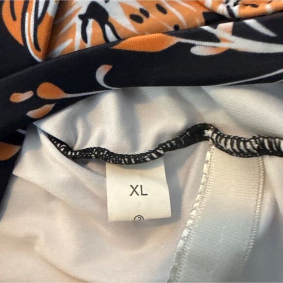 Womens Floral One-Piece Swimsuit XL Black & Orange Crisscross Back With Padded C - Picture 3 of 4